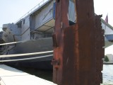 Intrepid_049 - a piece of the World Trade Centre stands behind the stern of the Intrepid